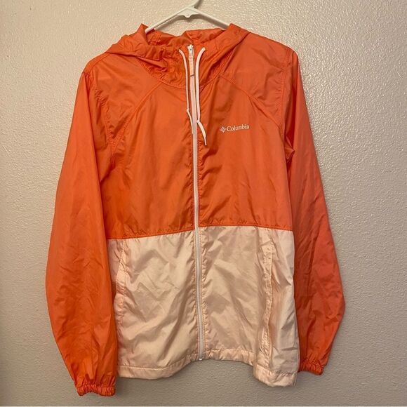 Columbia Flash Forward Hood Colorblock coral Windbreaker rain Jacket EUC - M - Picture 1 of 9